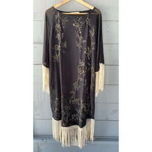 Uterque Kaftan With Fringe Embellished Midi Dress Sequin S